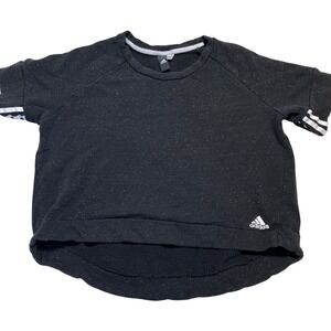 Adidas Women Black Cropped Sweatshirt Athletic 3 Stripe Sleeve Casual Top